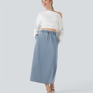 Halara Flex™ High Waisted Drawstring Split Midi Denim Casual Skirt with Pockets